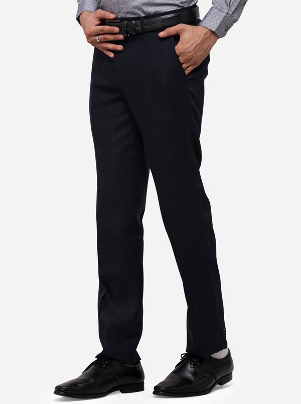 Navy Blue Solid Slim Fit Formal Trouser | JB Studio