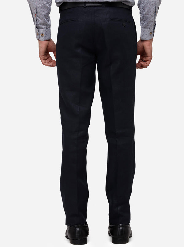 Navy Blue Solid Slim Fit Formal Trouser | JB Studio