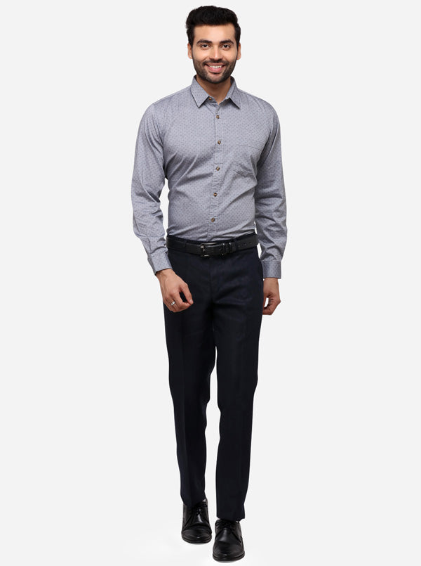 Navy Blue Solid Slim Fit Formal Trouser | JB Studio