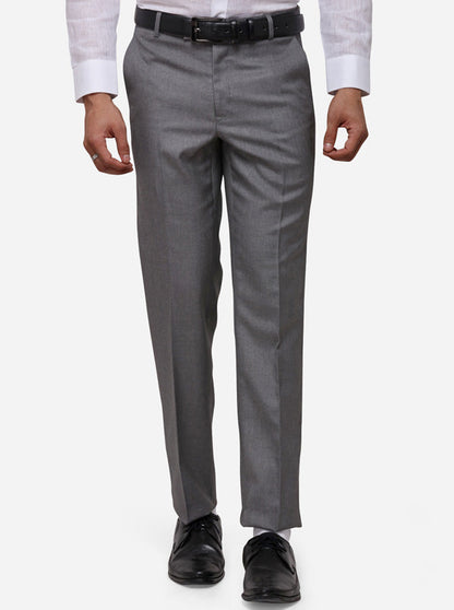 Grey Slim Fit Solid Formal Trouser | Greenfibre