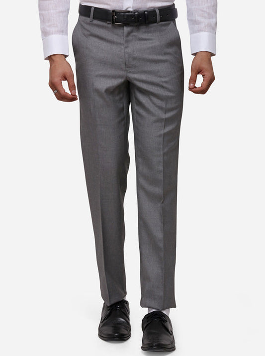 Grey Slim Fit Solid Formal Trouser | Greenfibre
