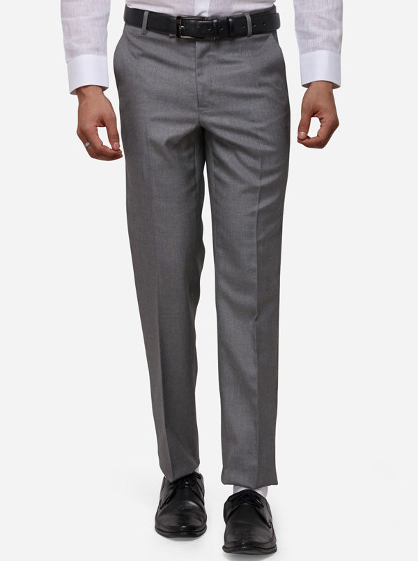 Grey Slim Fit Solid Formal Trouser | Greenfibre