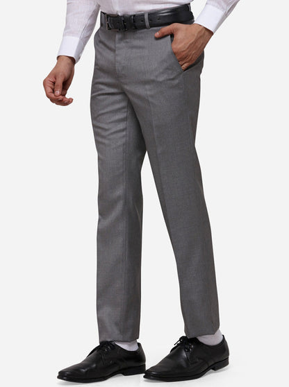 Grey Slim Fit Solid Formal Trouser | Greenfibre