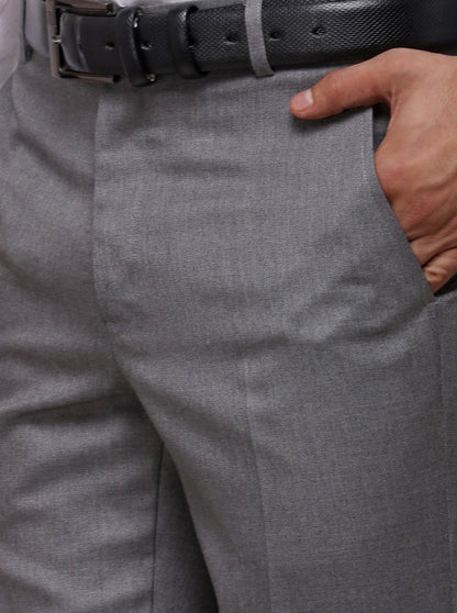 Grey Slim Fit Solid Formal Trouser | Greenfibre