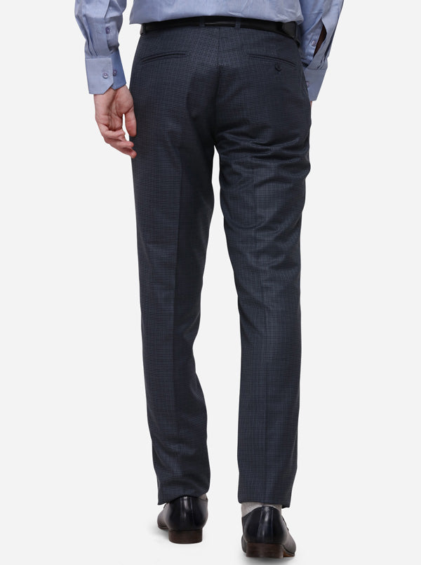 Blue & Grey Checked Super Slim Fit Formal Trouser | JadeBlue