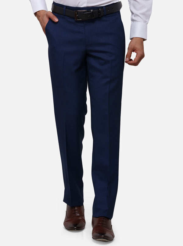 Navy Blue Slim Fit Solid Formal Trouser | Metal