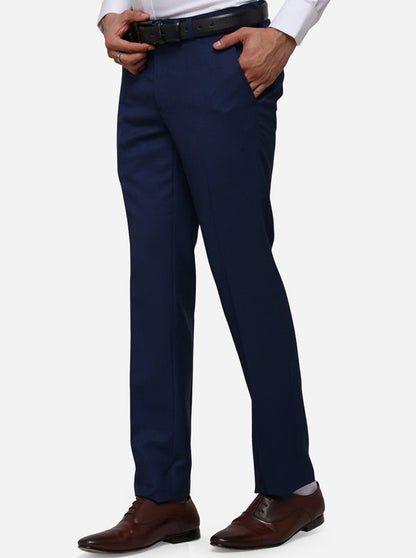 Navy Blue Slim Fit Solid Formal Trouser | Metal