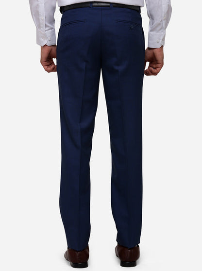 Navy Blue Slim Fit Solid Formal Trouser | Metal
