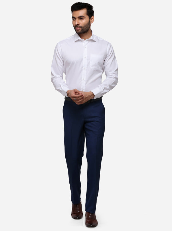 Navy Blue Slim Fit Solid Formal Trouser | Metal
