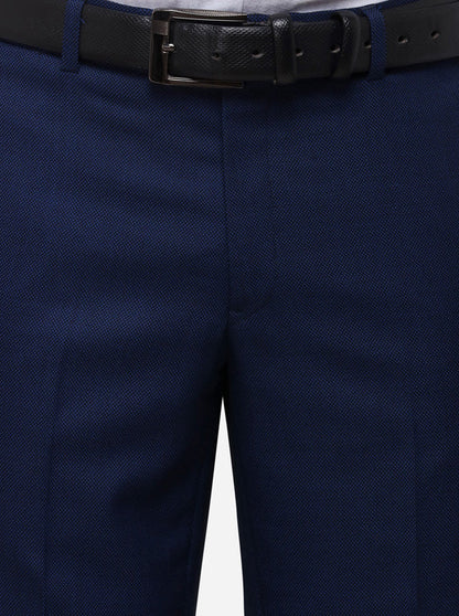 Navy Blue Slim Fit Solid Formal Trouser | Metal