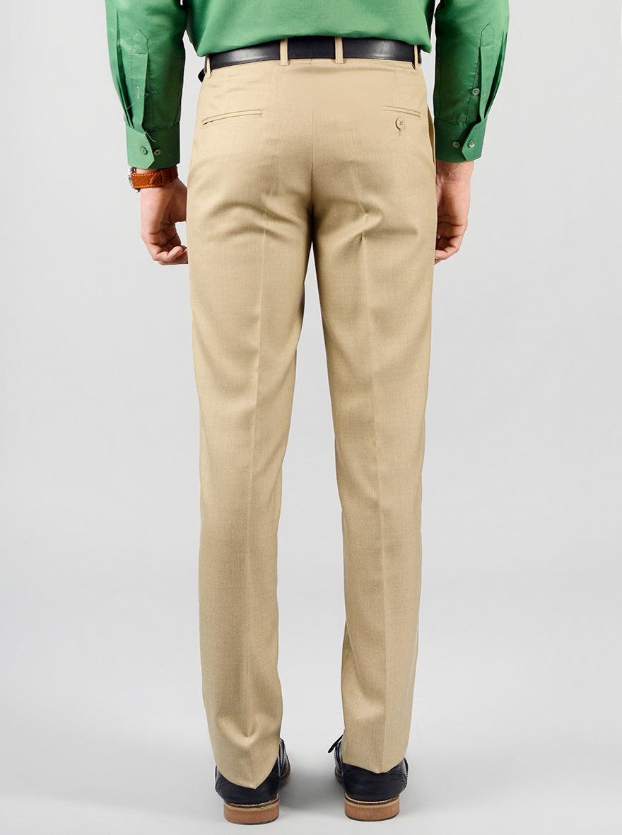 Beige Solid Slim Fit Formal Trouser | Greenfibre