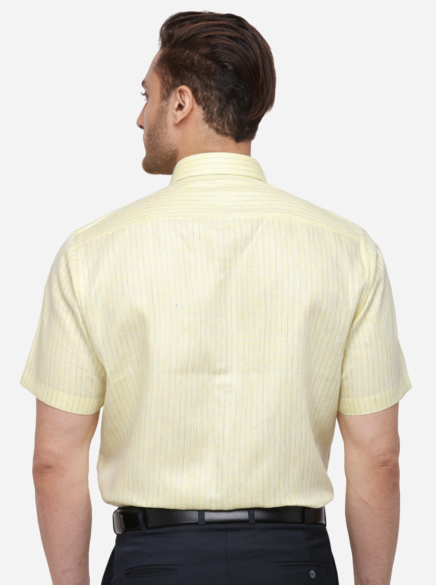 Yellow Striped Regular Fit Formal Shirt | JadeBlue