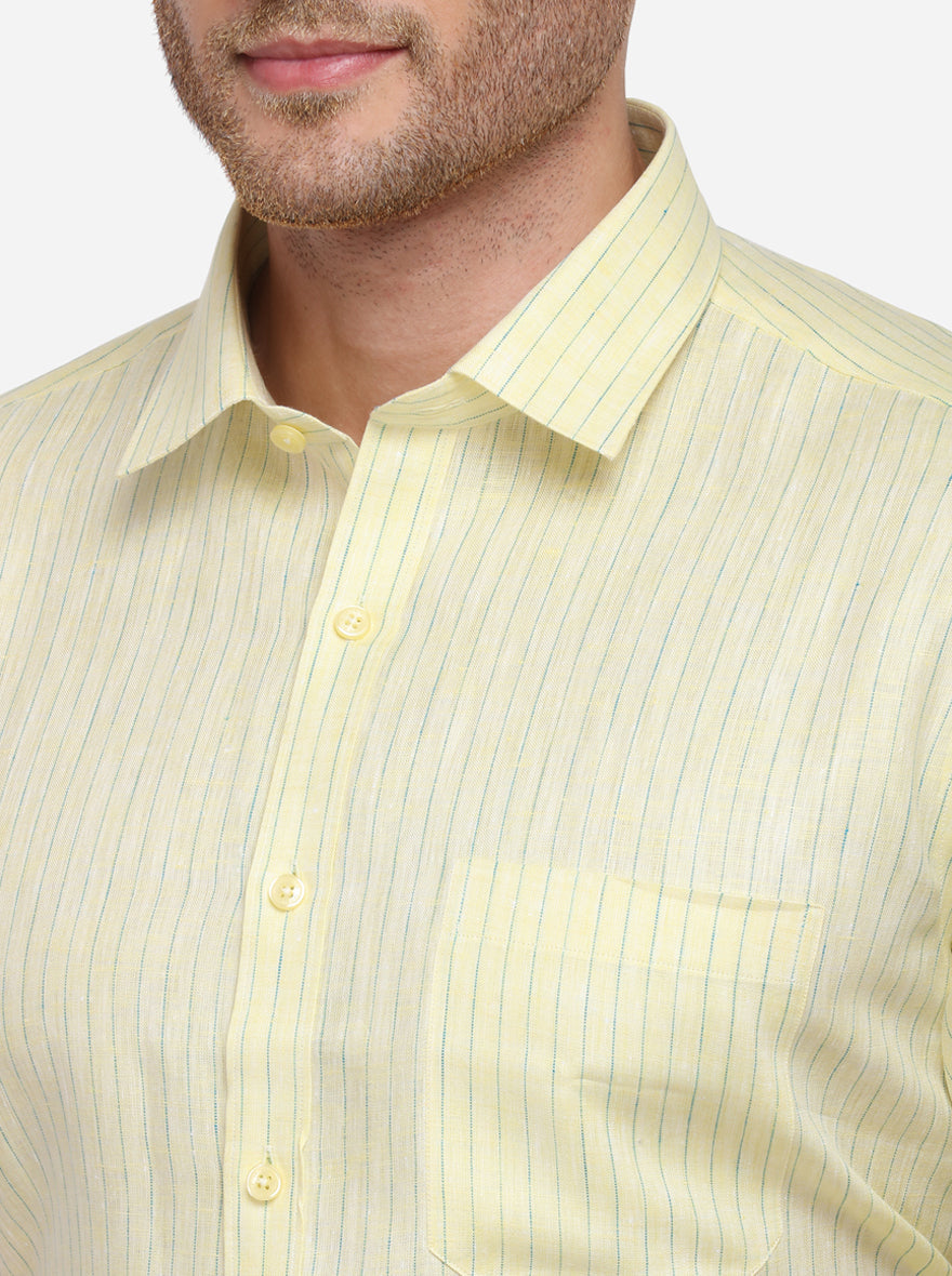 Yellow Striped Regular Fit Formal Shirt | JadeBlue