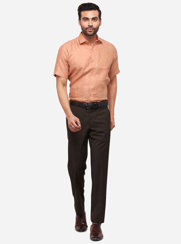 Brown Slim Fit Solid Formal Trouser | JadeBlue