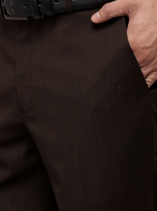 Brown Slim Fit Solid Formal Trouser | JadeBlue