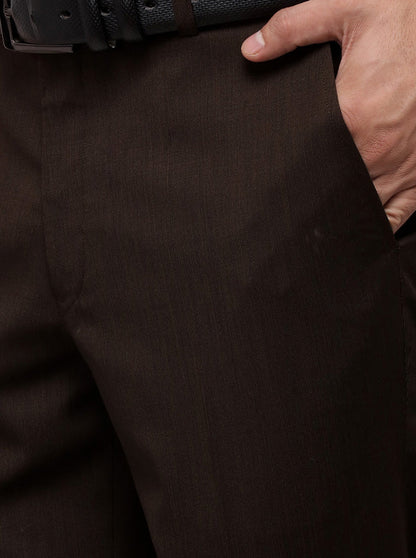 Brown Slim Fit Solid Formal Trouser | JadeBlue