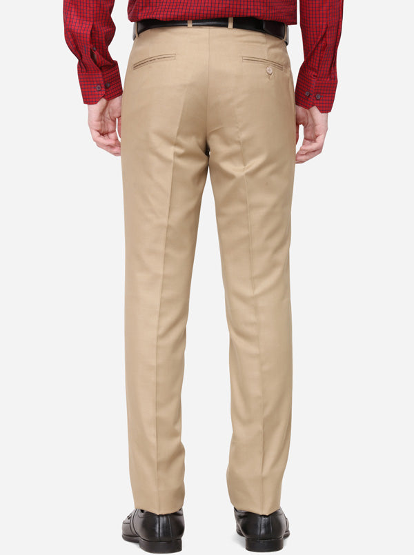 Khaki Solid Slim Fit Formal Trouser | Greenfibre