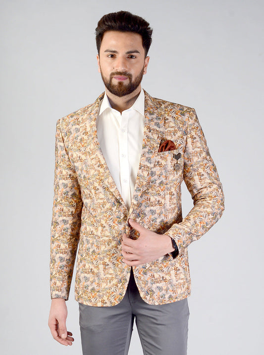 Beige Printed Blazer | JB Studio