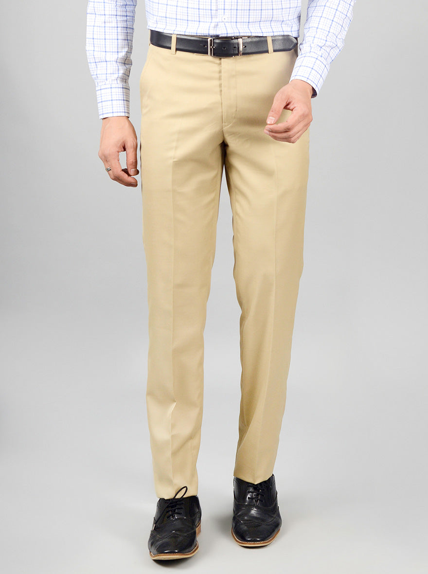 Beige Solid Slim Fit Formal Trouser | Greenfibre