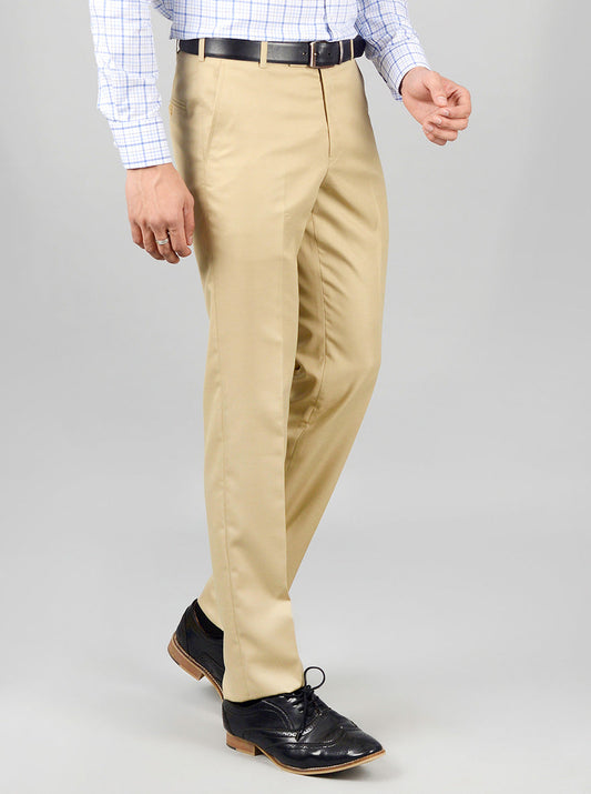 Beige Solid Slim Fit Formal Trouser | Greenfibre