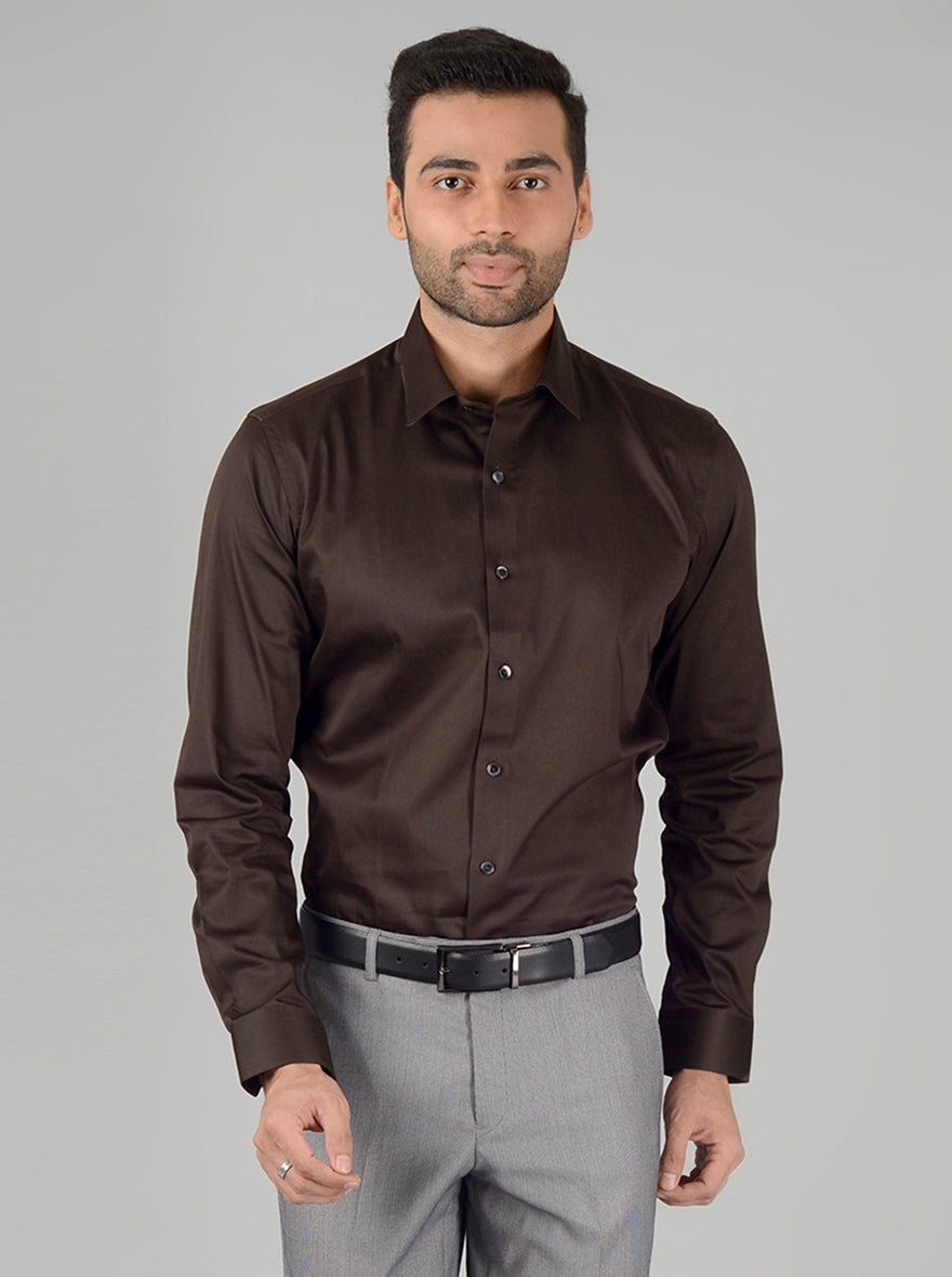 Brown Solid Slim Fit Party Wear shirt | Wyre