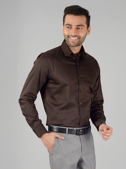 Brown Solid Slim Fit Party Wear shirt | Wyre