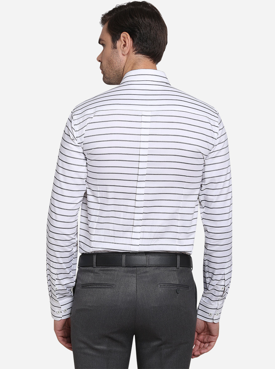 White & Dark Grey Striped Slim Fit Formal Shirt  | JadeBlue