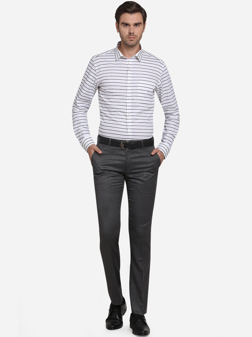 White & Dark Grey Striped Slim Fit Formal Shirt  | JadeBlue