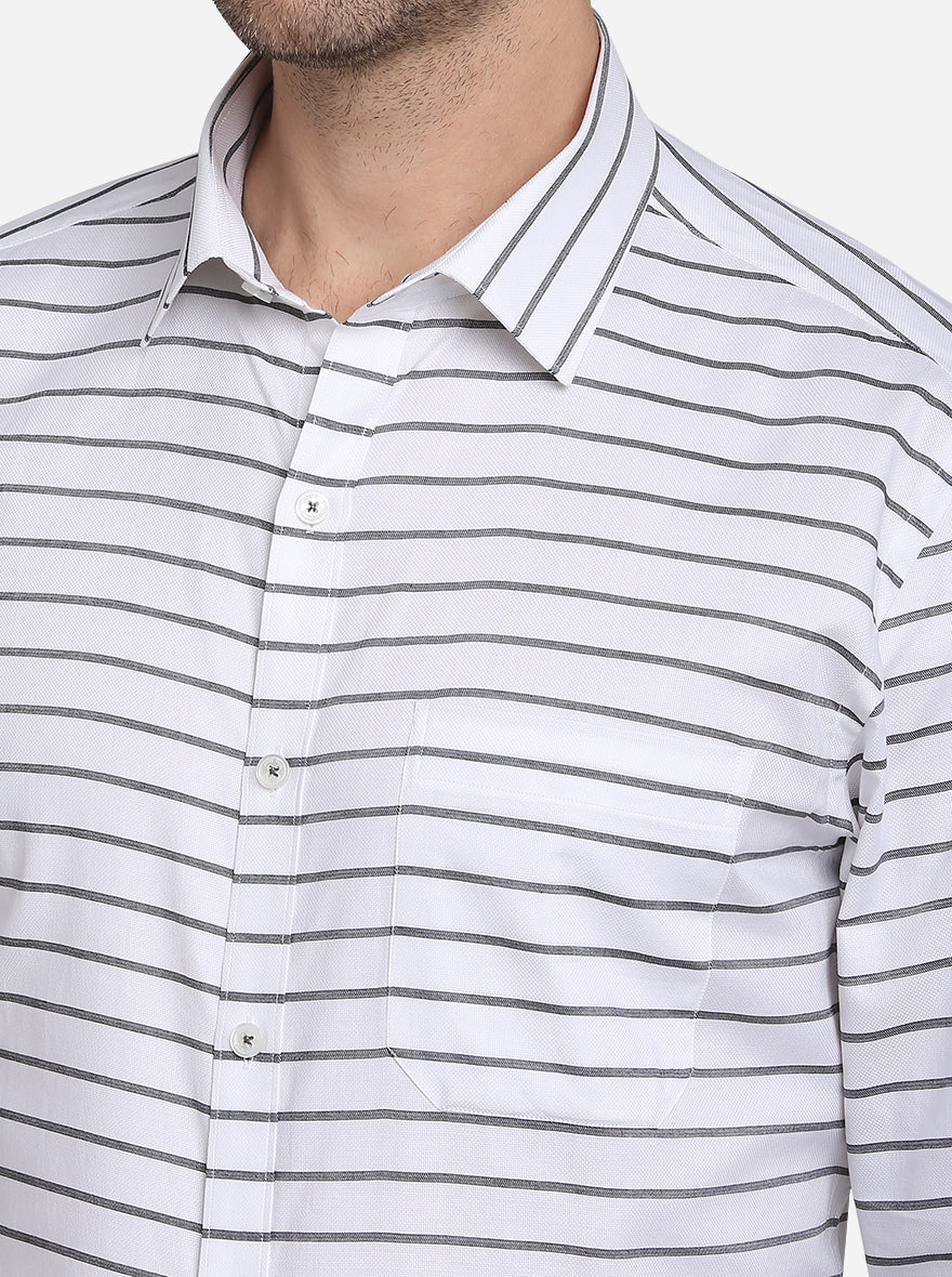 White & Dark Grey Striped Slim Fit Formal Shirt  | JadeBlue