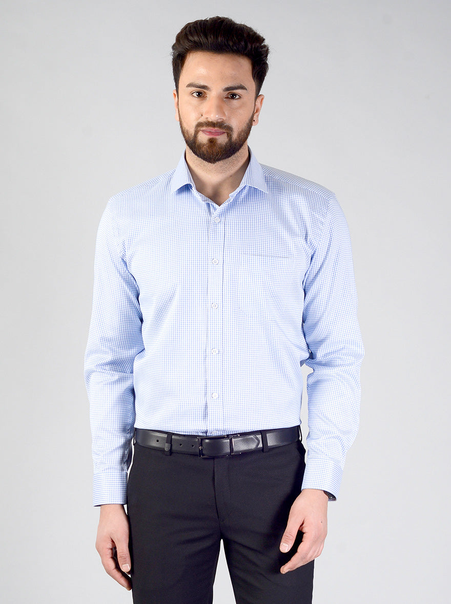 Blue Self Design Regular Fit Formal Shirt | JadeBlue