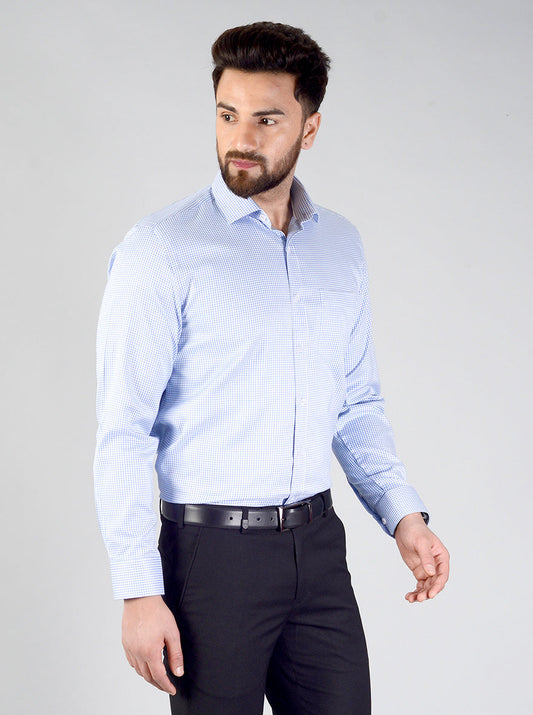 Blue Self Design Regular Fit Formal Shirt | JadeBlue