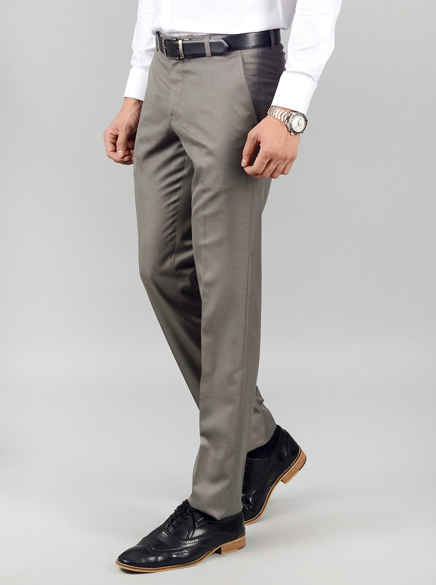 Steel Grey Solid Slim Fit Formal Trouser | Greenfibre