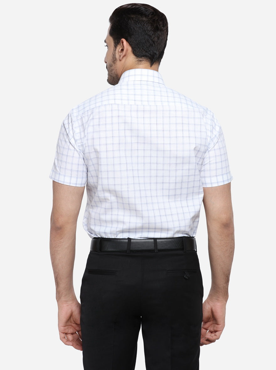 White & Sky Blue Checked Regular Fit Formal Shirt | Greenfibre