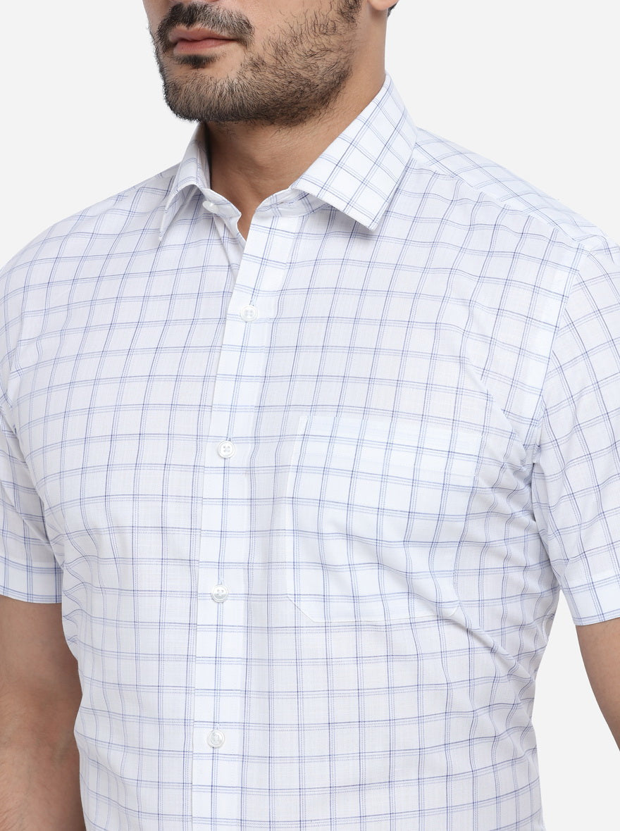 White & Sky Blue Checked Regular Fit Formal Shirt | Greenfibre