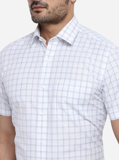 White & Sky Blue Checked Regular Fit Formal Shirt | Greenfibre