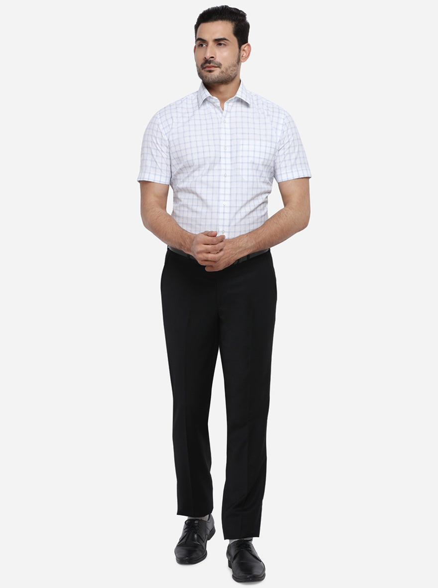 White & Sky Blue Checked Regular Fit Formal Shirt | Greenfibre