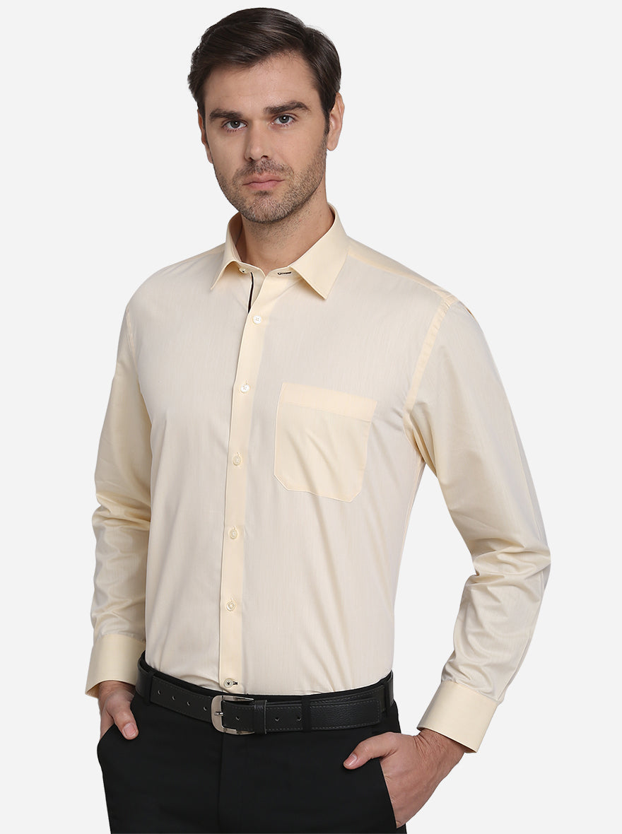 Light Yellow Solid Regular Fit Formal Shirt  | Greenfibre