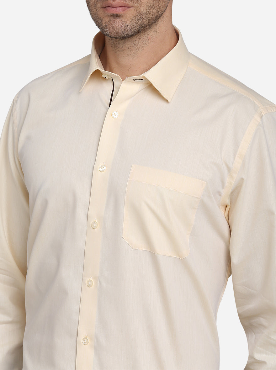 Light Yellow Solid Regular Fit Formal Shirt  | Greenfibre