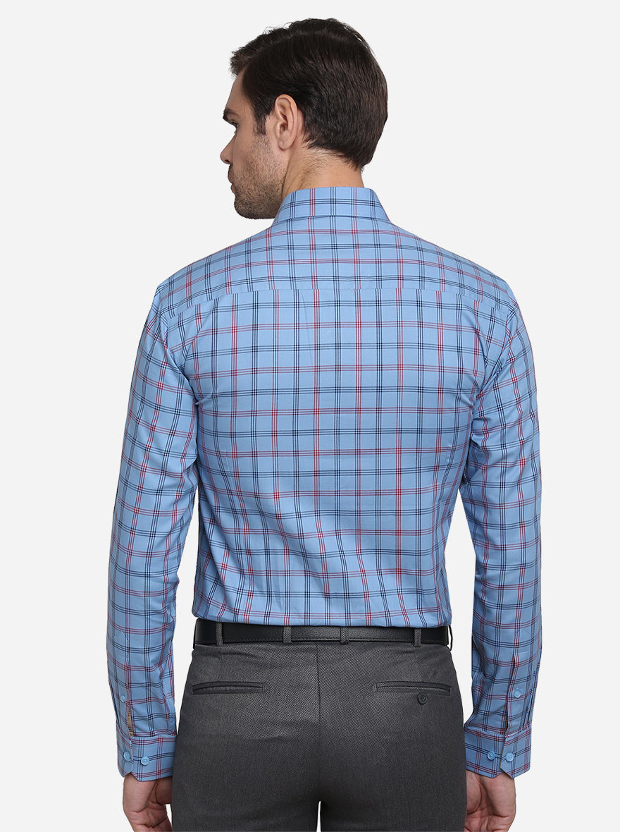 Steel Blue Checked Slim Fit Formal Shirt  | JadeBlue