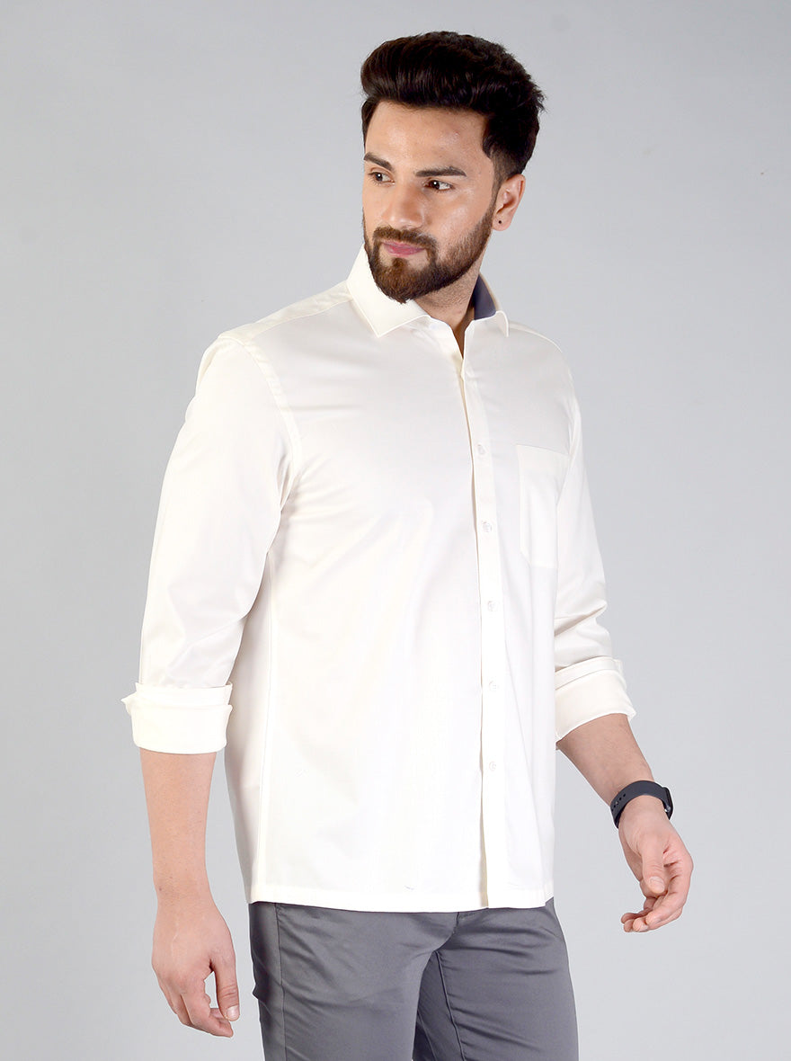 Cream Solid Regular Fit Formal Shirt | JadeBlue