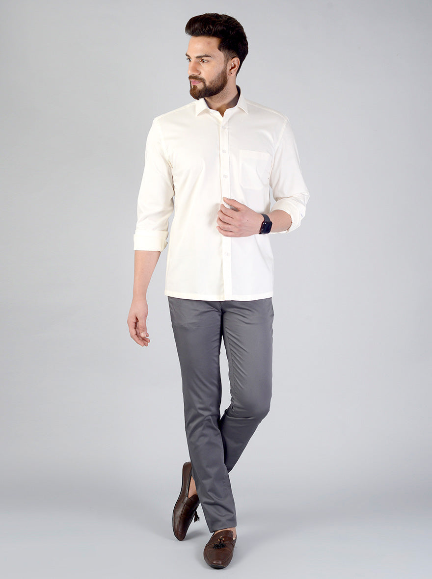 Cream Solid Regular Fit Formal Shirt | JadeBlue