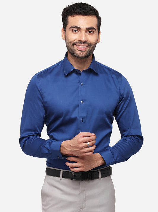 Royal Blue Solid Slim Fit Party Wear Shirt | Wyre