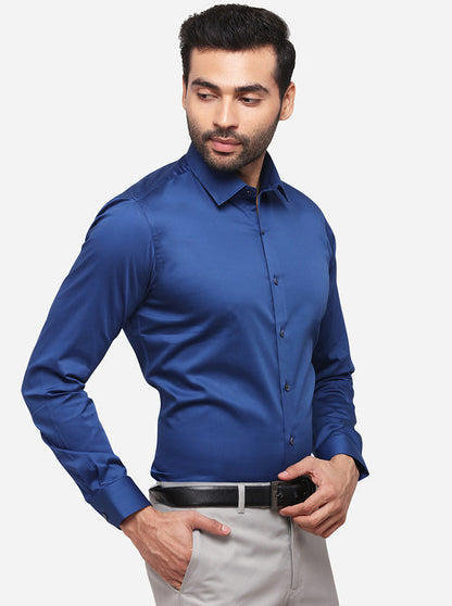 Royal Blue Solid Slim Fit Party Wear Shirt | Wyre