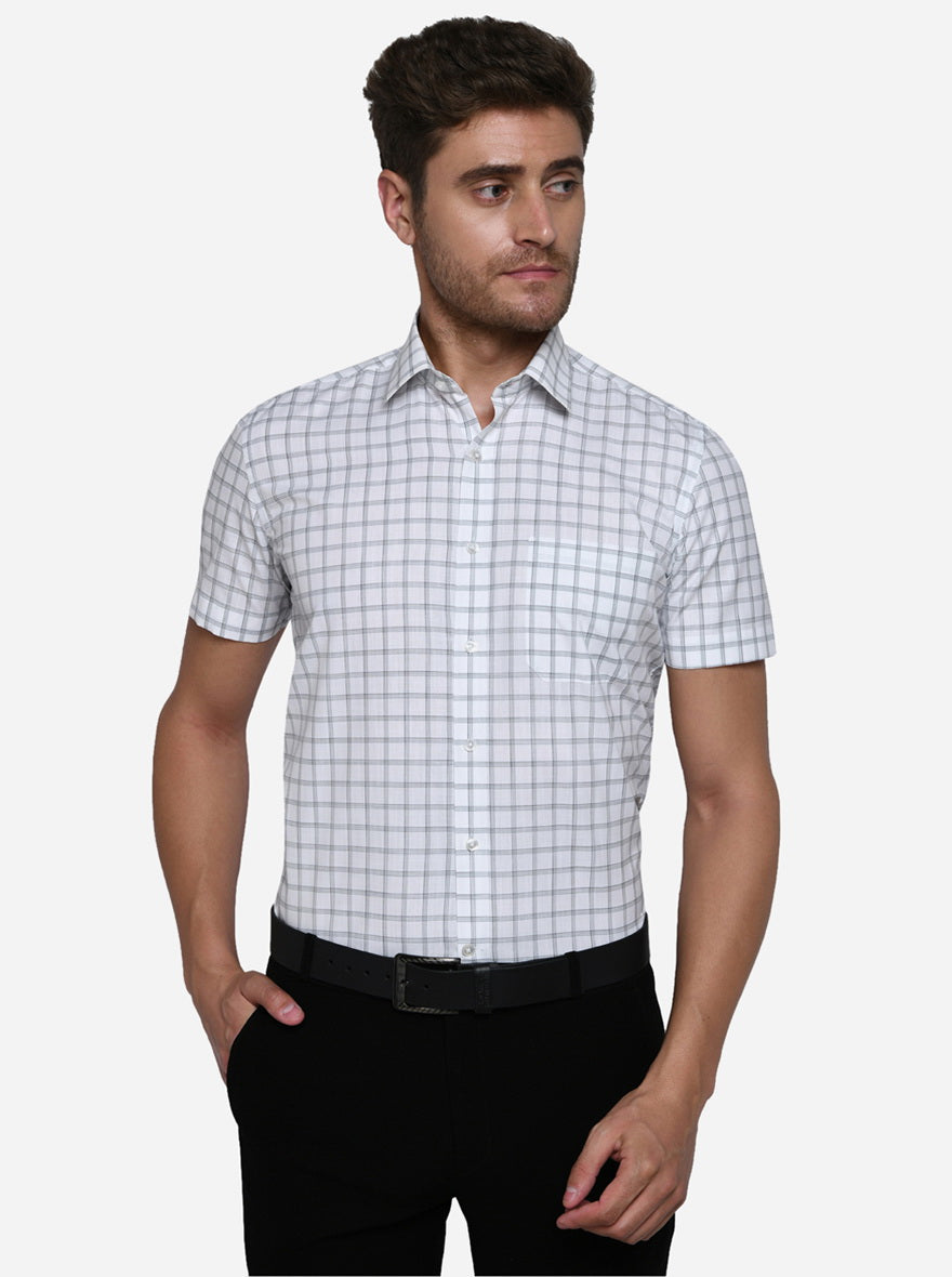 White & Grey Checked Regular Fit Formal Shirt | Greenfibre