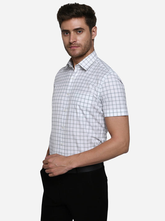 White & Grey Checked Regular Fit Formal Shirt | Greenfibre