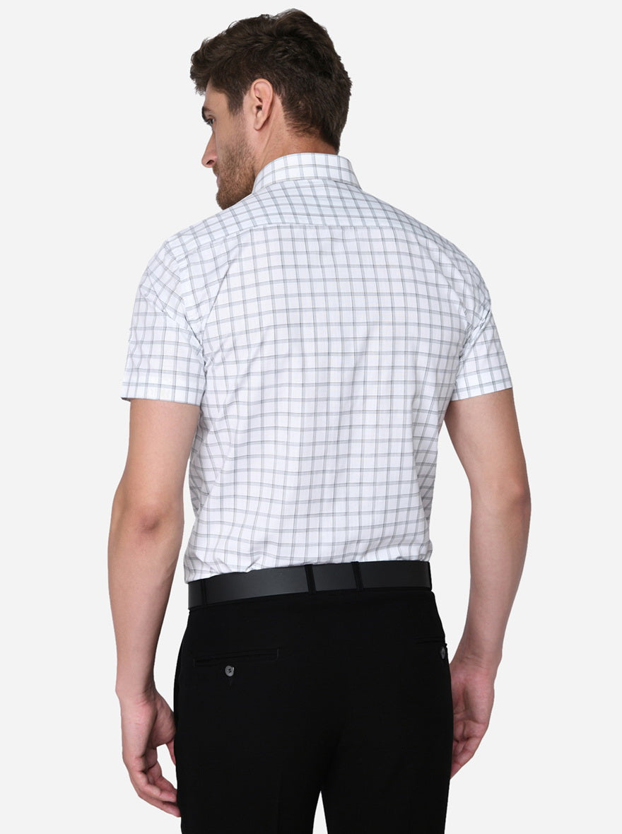 White & Grey Checked Regular Fit Formal Shirt | Greenfibre