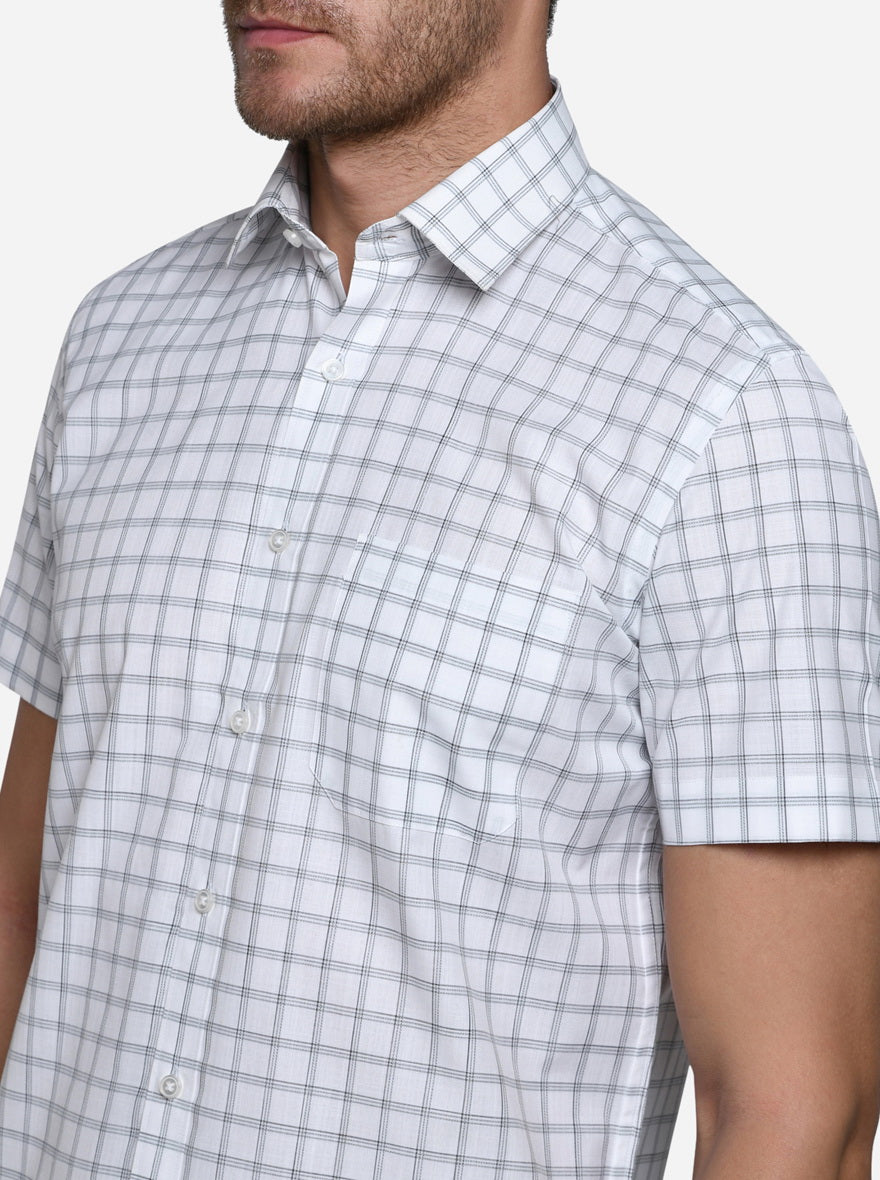 White & Grey Checked Regular Fit Formal Shirt | Greenfibre