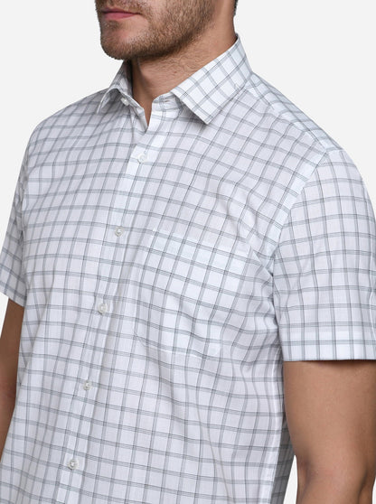 White & Grey Checked Regular Fit Formal Shirt | Greenfibre