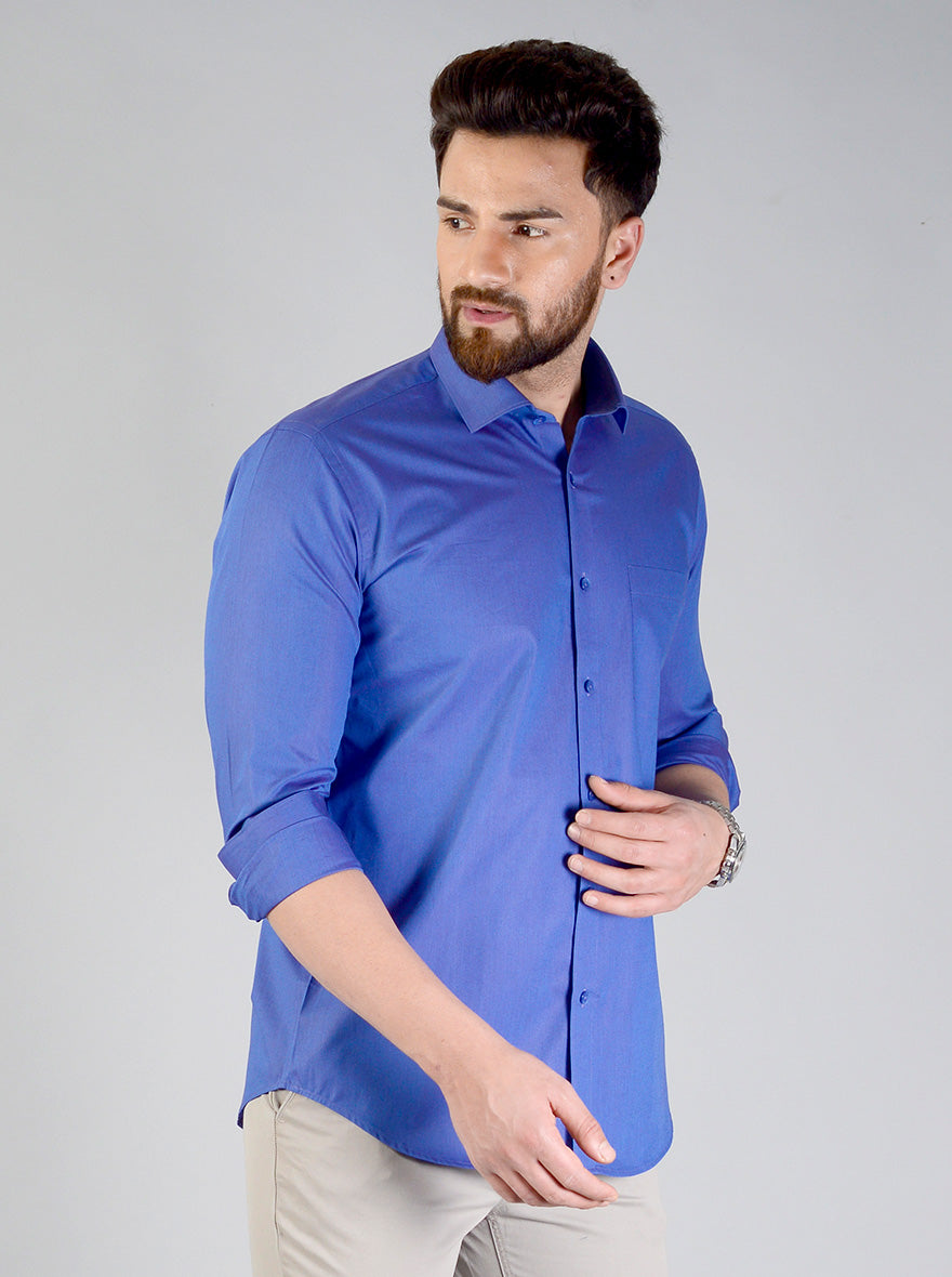 Dark Blue Solid Slim Fit Evening Wear Shirt | Metal