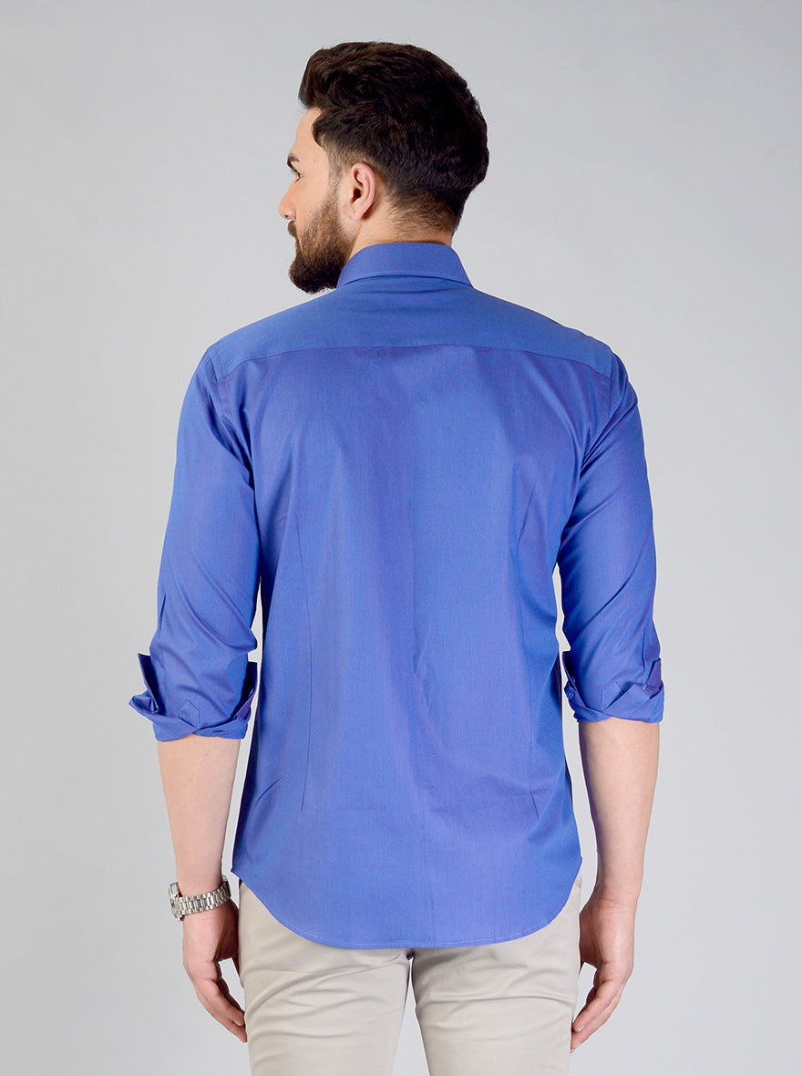 Dark Blue Solid Slim Fit Evening Wear Shirt | Metal